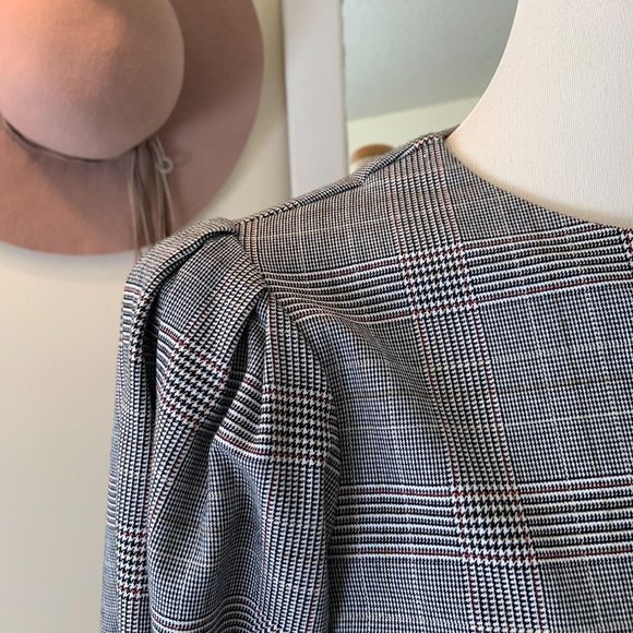 H&M Plaid Gingham Picnic Mini Dress Balloon Sleeve - Picture 4 of 10